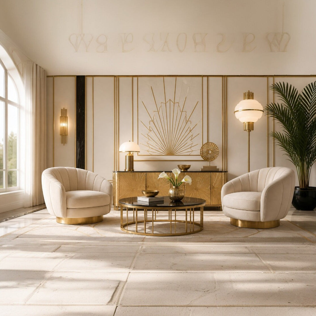Art Deco Sessel und Lampen als Statement-Pieces