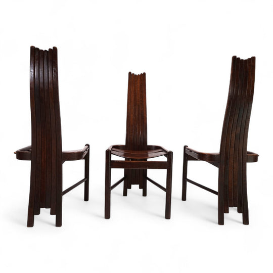 3er Set Allmilmö brutalistische Esszimmerstühle Eiche, 1980