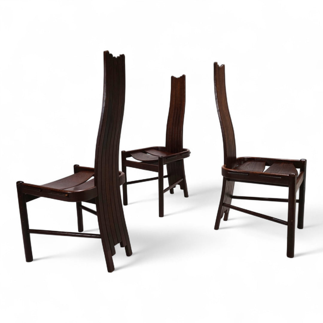 3er Set Allmilmö brutalistische Esszimmerstühle Eiche, 1980