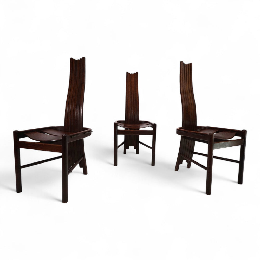 3er Set Allmilmö brutalistische Esszimmerstühle Eiche, 1980