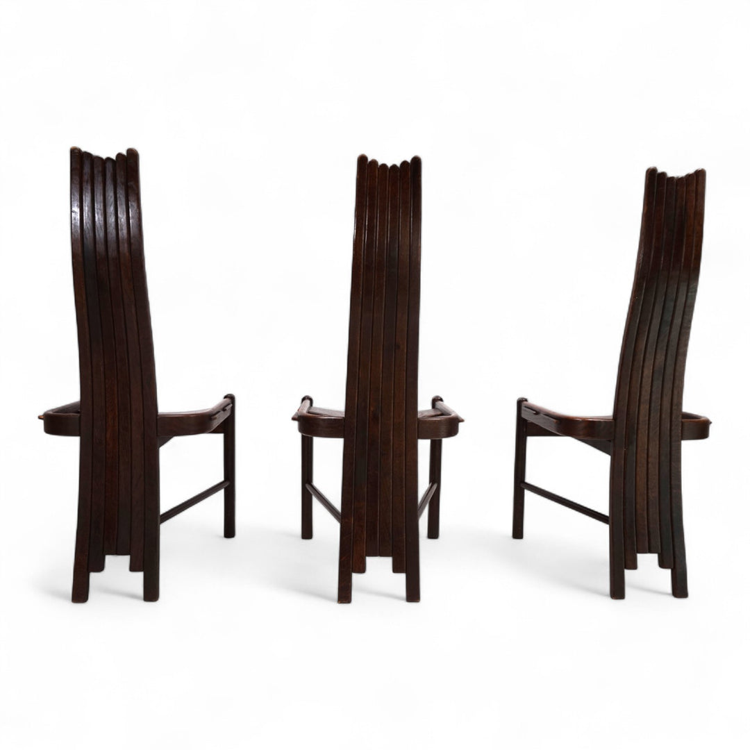 3er Set Allmilmö brutalistische Esszimmerstühle Eiche, 1980