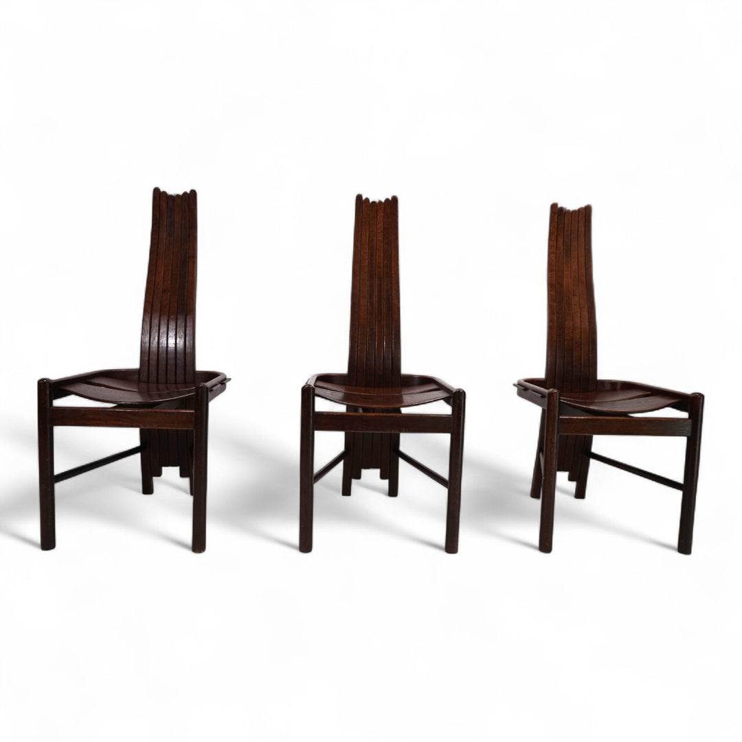 3er Set Allmilmö brutalistische Esszimmerstühle Eiche, 1980