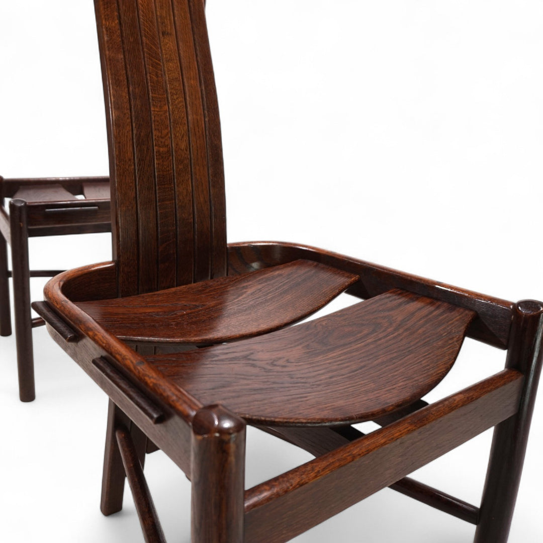 3er Set Allmilmö brutalistische Esszimmerstühle Eiche, 1980