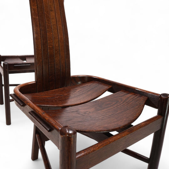 3er Set Allmilmö brutalistische Esszimmerstühle Eiche, 1980