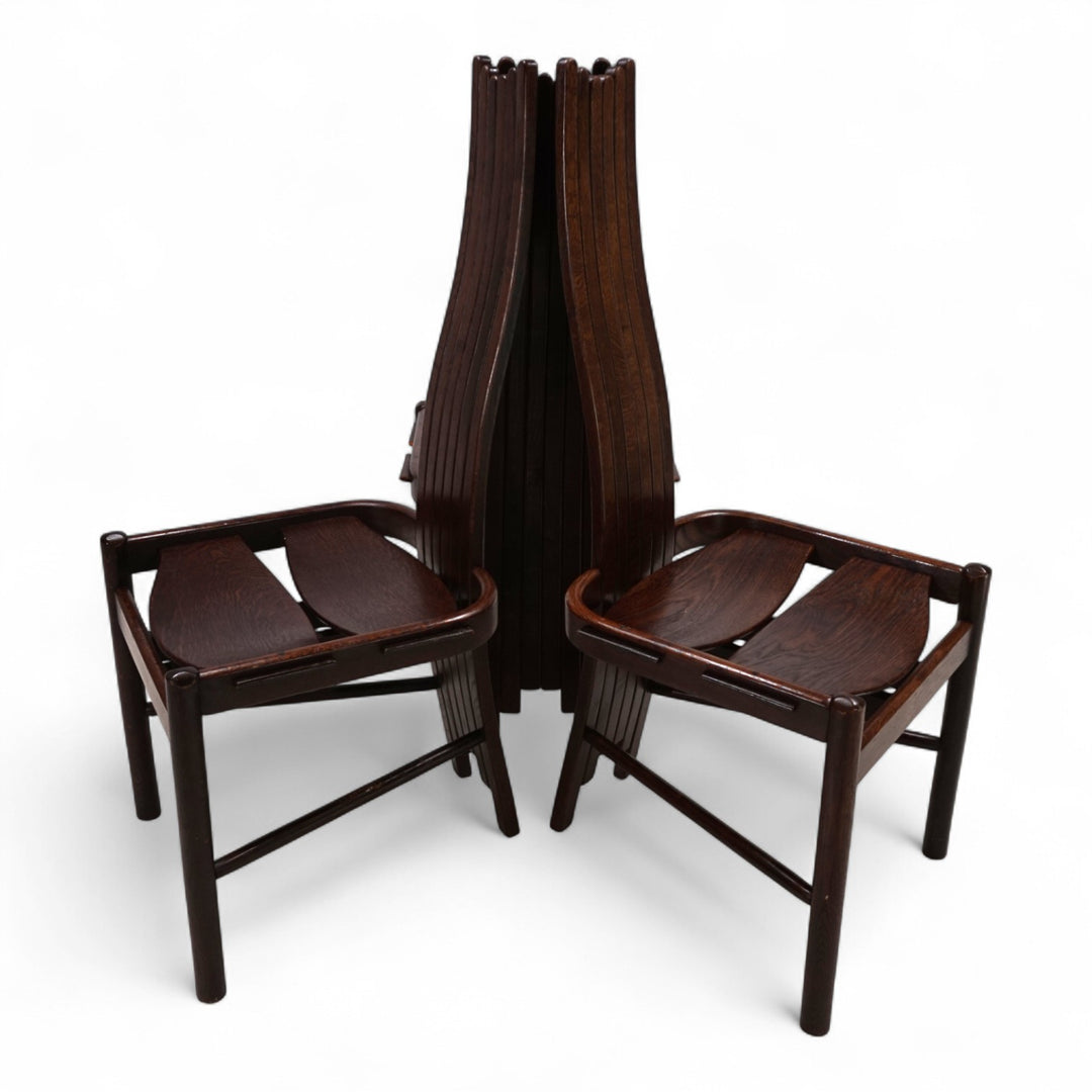 3er Set Allmilmö brutalistische Esszimmerstühle Eiche, 1980