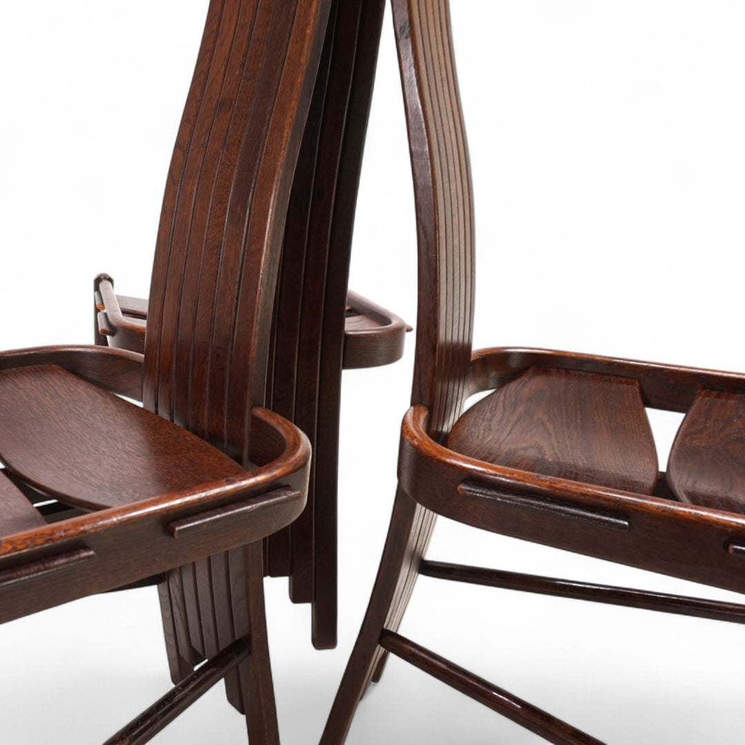 3er Set Allmilmö brutalistische Esszimmerstühle Eiche, 1980