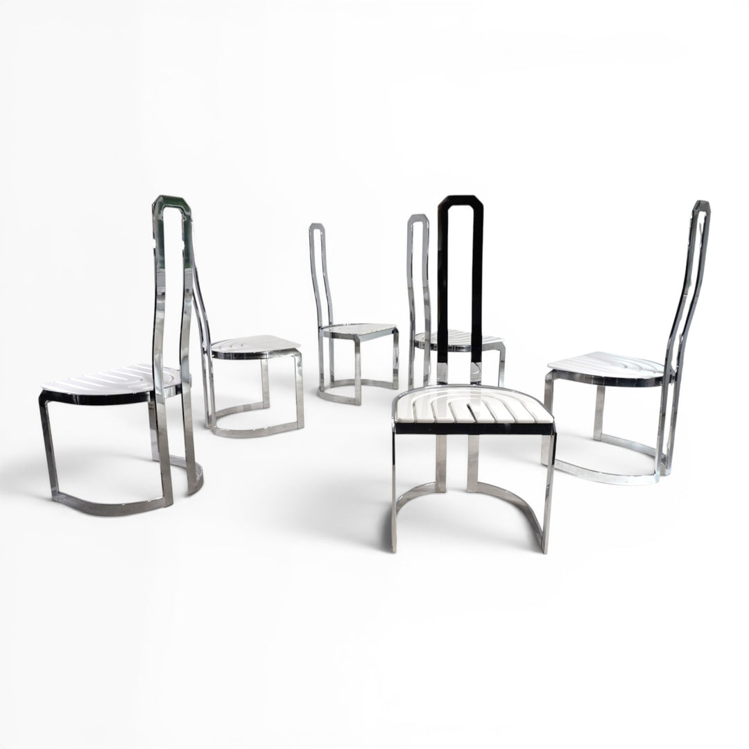 6er Set postmoderne Allmilmö Esszimmerstühle, 1980