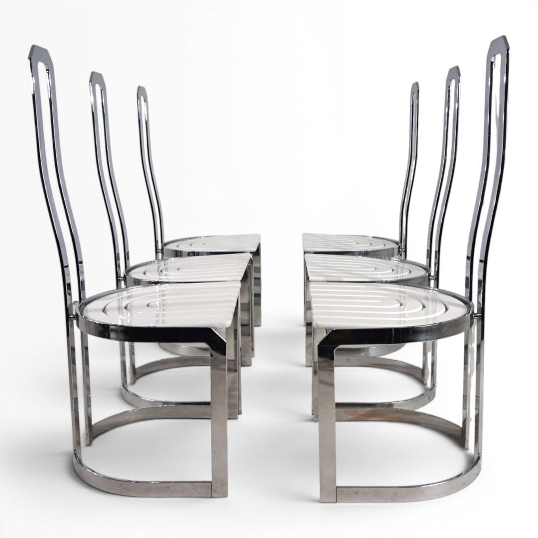 6er Set postmoderne Allmilmö Esszimmerstühle, 1980