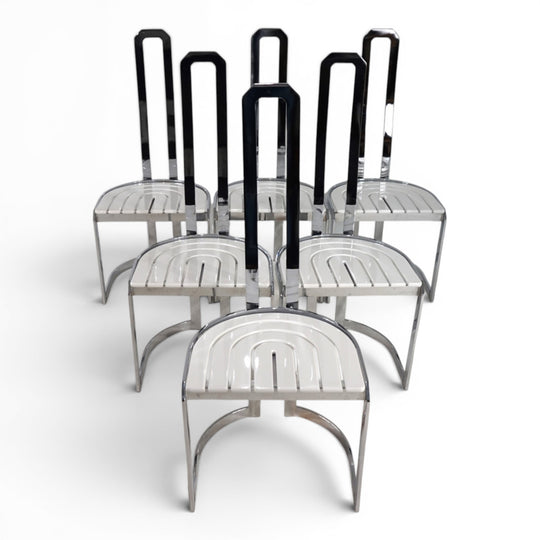 6er Set postmoderne Allmilmö Esszimmerstühle, 1980