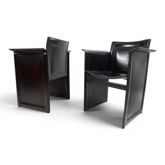 Set of 2 Arrben Solaria Black Leather Chairs by Tito Agnoli, 1970
