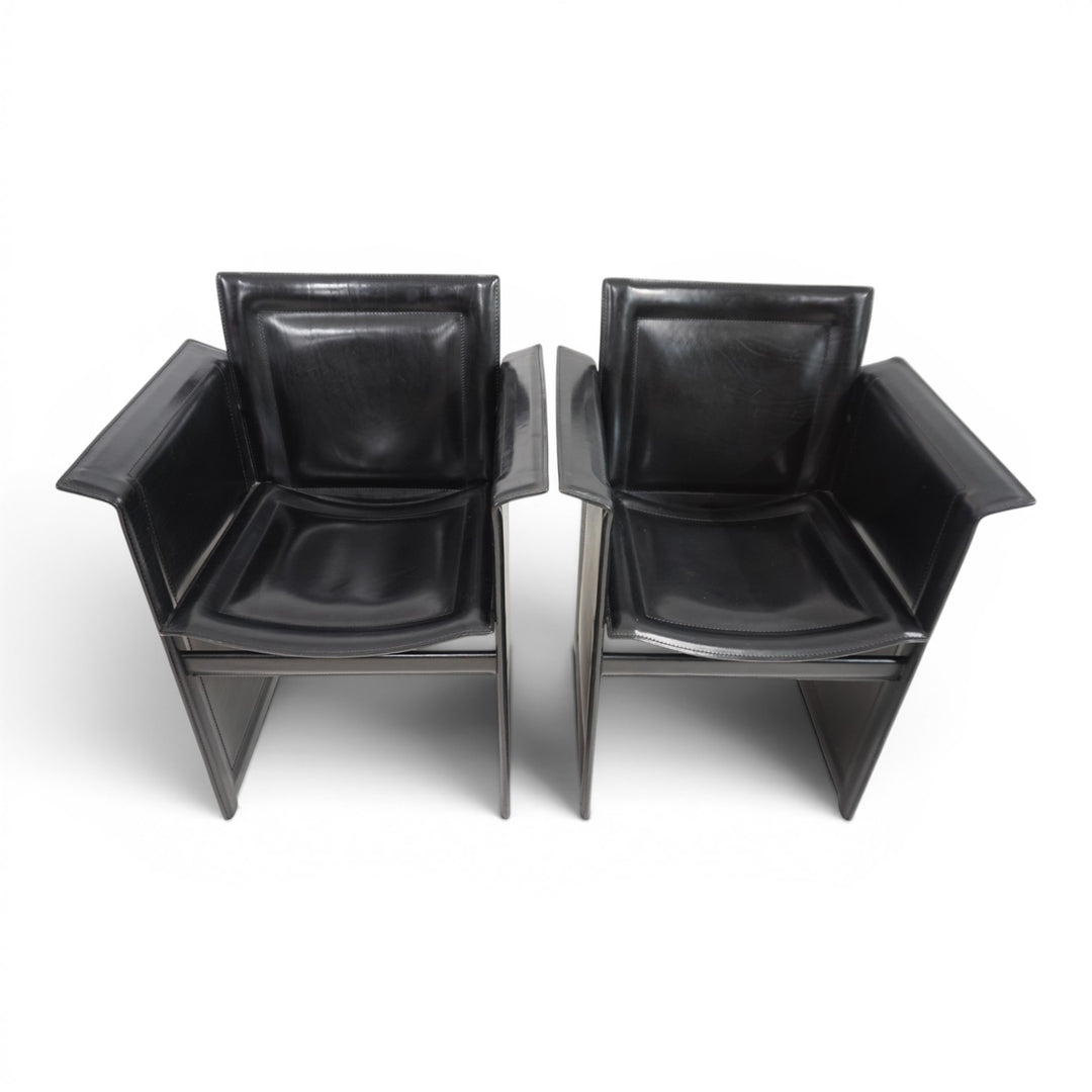 Set of 2 Arrben Solaria Black Leather Chairs by Tito Agnoli, 1970