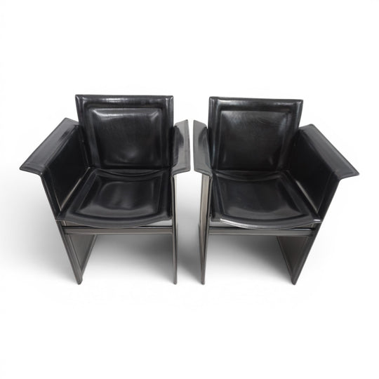 Set of 2 Arrben Solaria Black Leather Chairs by Tito Agnoli, 1970