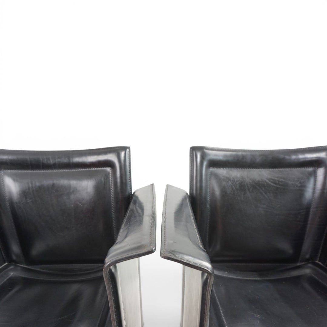 Set of 2 Arrben Solaria Black Leather Chairs by Tito Agnoli, 1970