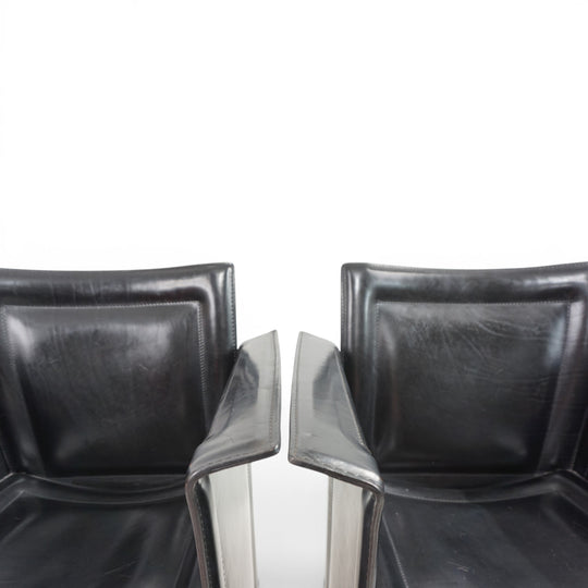 Set of 2 Arrben Solaria Black Leather Chairs by Tito Agnoli, 1970