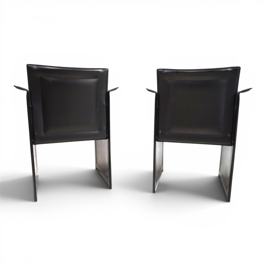 Set of 2 Arrben Solaria Black Leather Chairs by Tito Agnoli, 1970