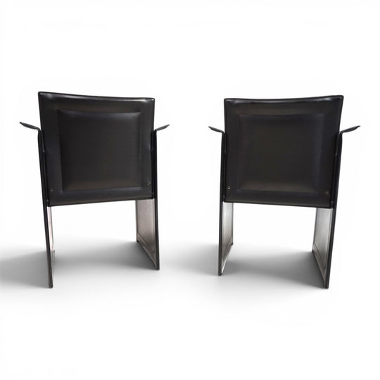 Set of 2 Arrben Solaria Black Leather Chairs by Tito Agnoli, 1970