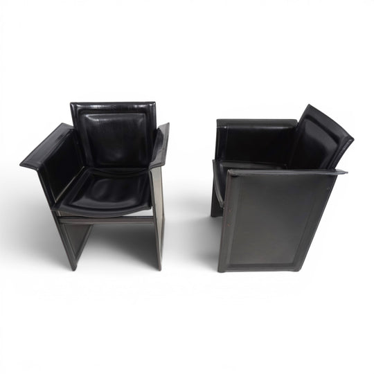 Set of 2 Arrben Solaria Black Leather Chairs by Tito Agnoli, 1970