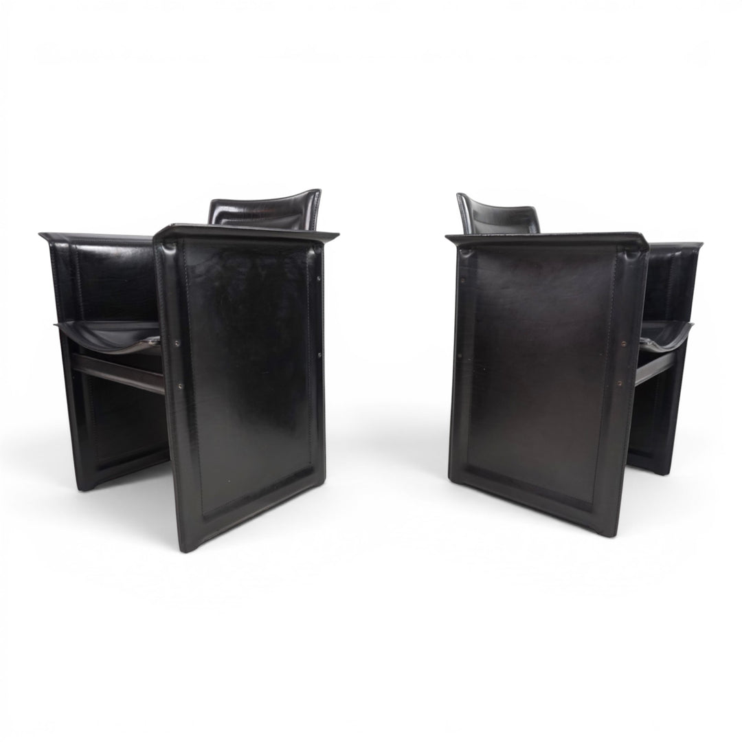 Set of 2 Arrben Solaria Black Leather Chairs by Tito Agnoli, 1970