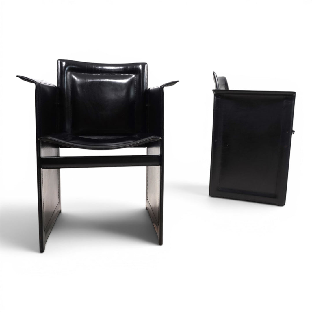 Set of 2 Arrben Solaria Black Leather Chairs by Tito Agnoli, 1970