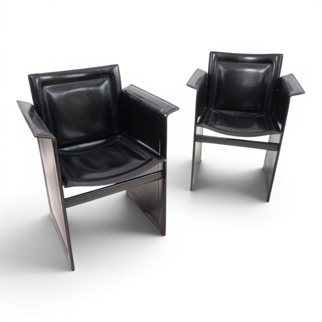 Set of 2 Arrben Solaria Black Leather Chairs by Tito Agnoli, 1970