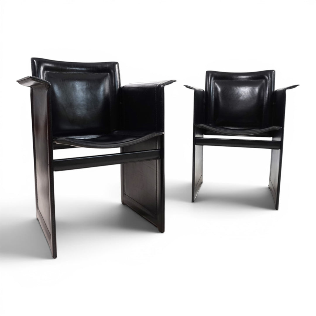 Set of 2 Arrben Solaria Black Leather Chairs by Tito Agnoli, 1970