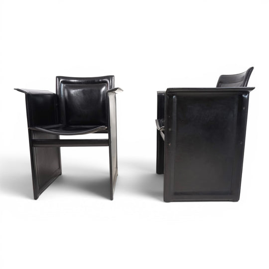Set of 2 Arrben Solaria Black Leather Chairs by Tito Agnoli, 1970