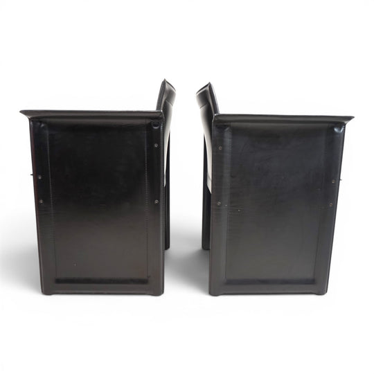 Set of 2 Arrben Solaria Black Leather Chairs by Tito Agnoli, 1970