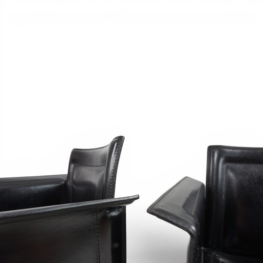 Set of 2 Arrben Solaria Black Leather Chairs by Tito Agnoli, 1970