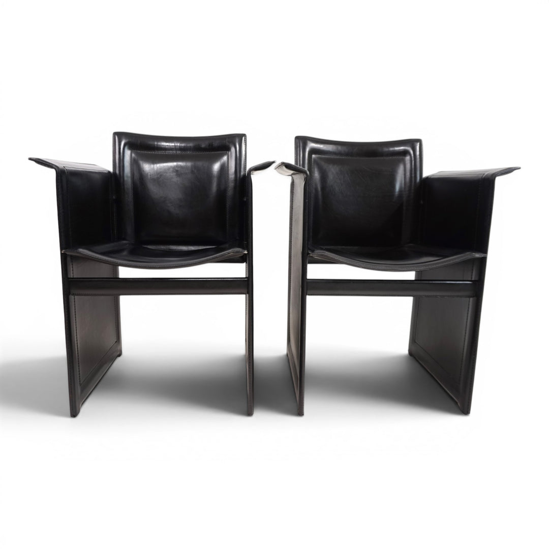 Set of 2 Arrben Solaria Black Leather Chairs by Tito Agnoli, 1970
