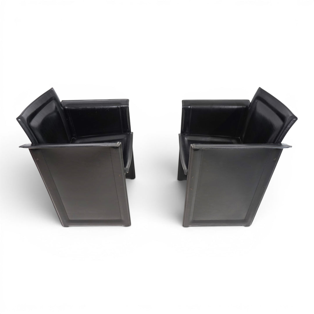 Set of 2 Arrben Solaria Black Leather Chairs by Tito Agnoli, 1970