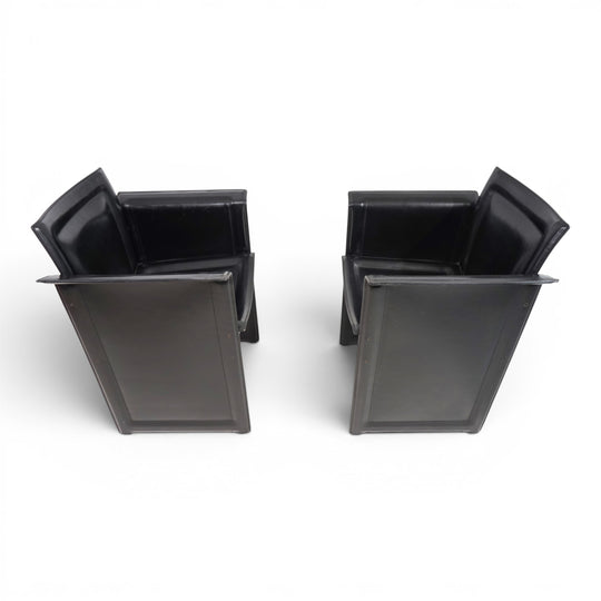 Set of 2 Arrben Solaria Black Leather Chairs by Tito Agnoli, 1970