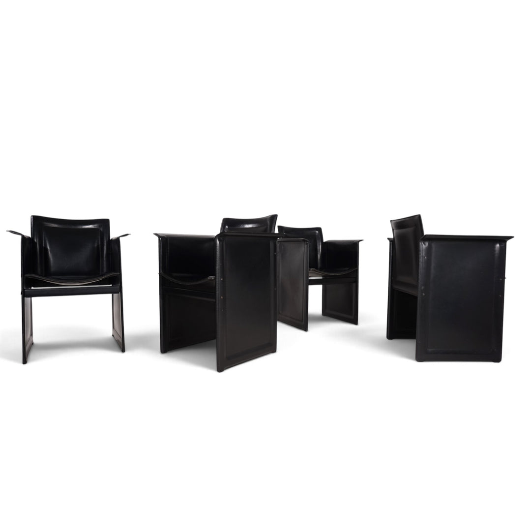 Arrben Solaria Leder Esszimmerstühle 4er Set von Tito Agnoli, 1970