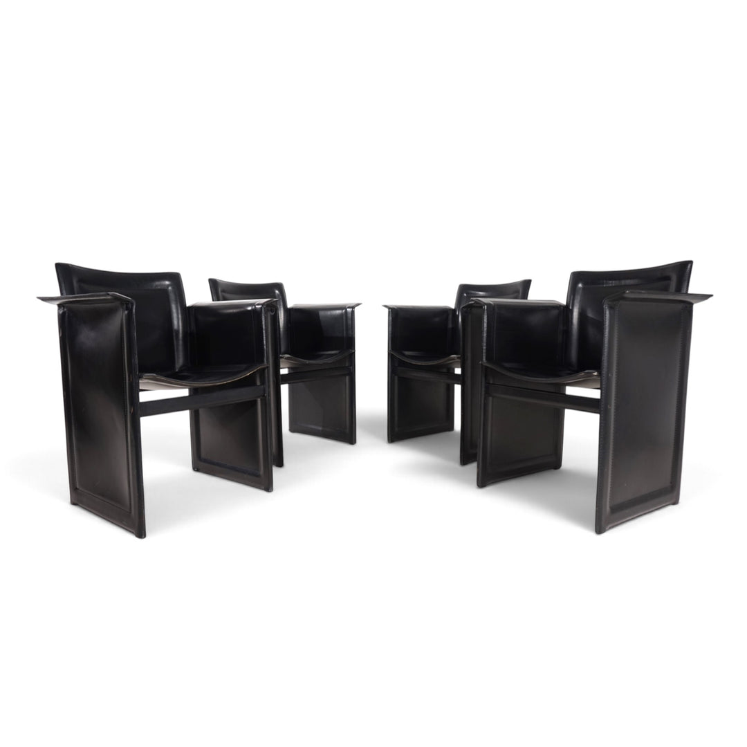 Arrben Solaria Leder Esszimmerstühle 4er Set von Tito Agnoli, 1970