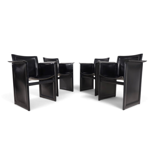 Arrben Solaria Leder Esszimmerstühle 4er Set von Tito Agnoli, 1970
