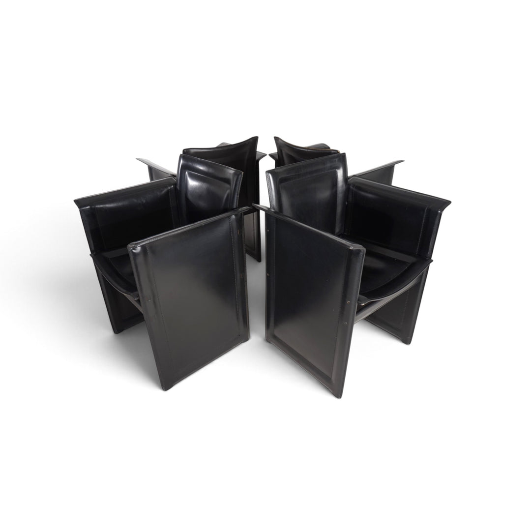 Arrben Solaria Leder Esszimmerstühle 4er Set von Tito Agnoli, 1970