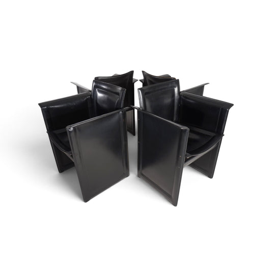 Arrben Solaria Leder Esszimmerstühle 4er Set von Tito Agnoli, 1970
