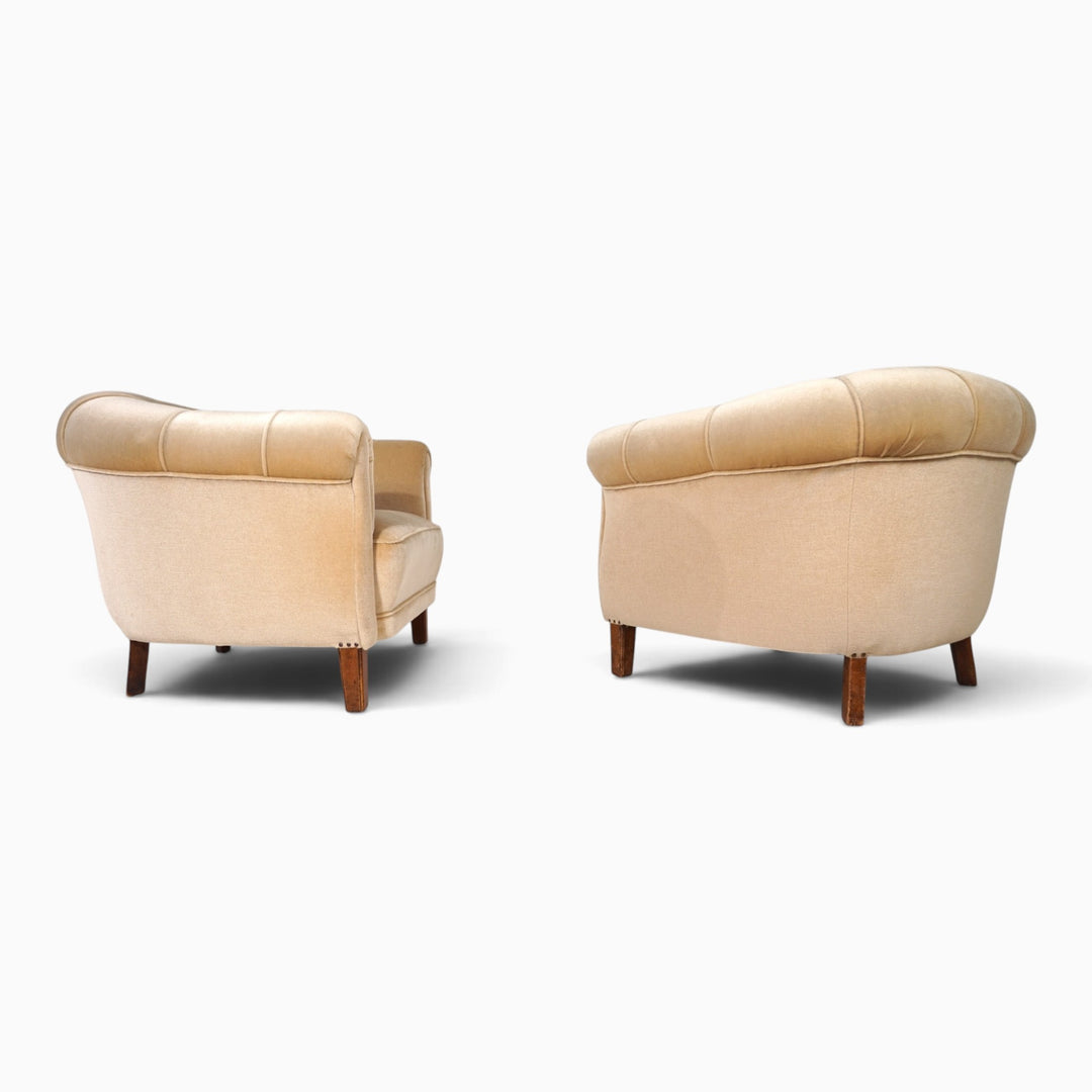 Paar Art Déco Clubsessel mit champagnerfarbenen Mohair, 1930