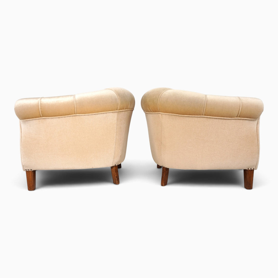 Paar Art Déco Clubsessel mit champagnerfarbenen Mohair, 1930