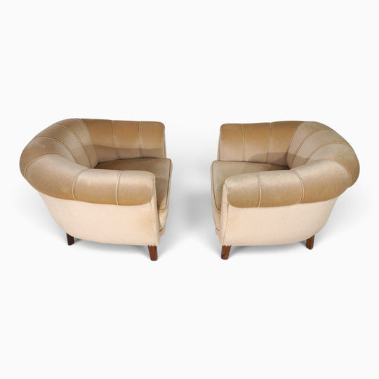 Paar Art Déco Clubsessel mit champagnerfarbenen Mohair, 1930