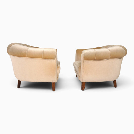 Paar Art Déco Clubsessel mit champagnerfarbenen Mohair, 1930
