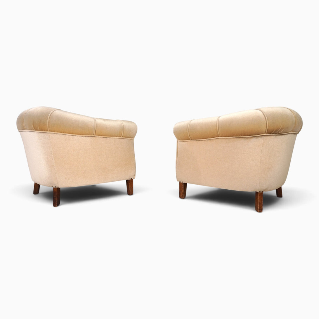 Paar Art Déco Clubsessel mit champagnerfarbenen Mohair, 1930
