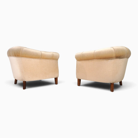 Paar Art Déco Clubsessel mit champagnerfarbenen Mohair, 1930