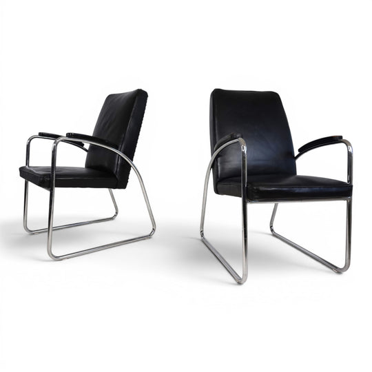 2er Set Bauhaus Streamline Leder Stahlrohrsessel, 1930
