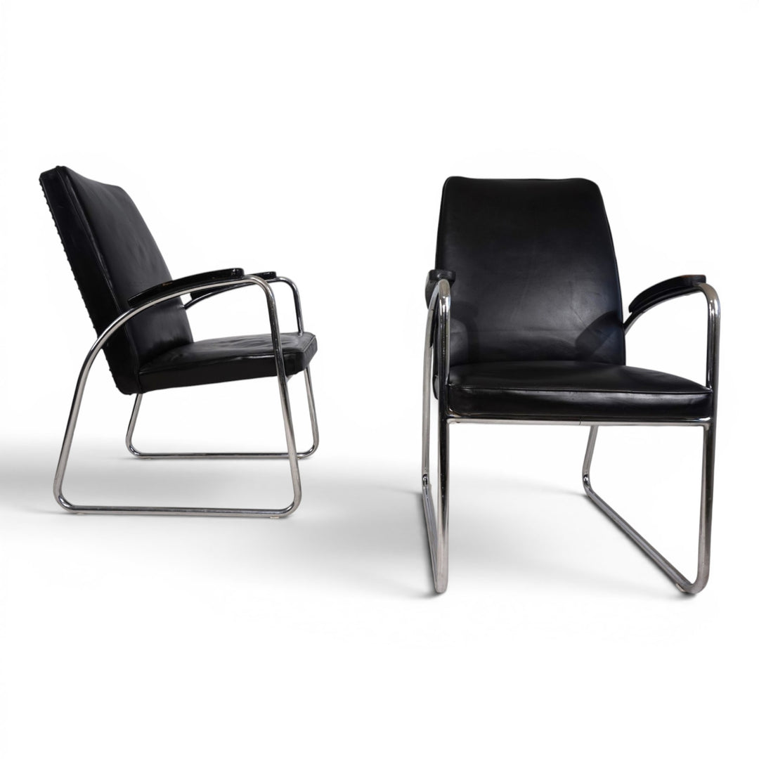 2er Set Bauhaus Streamline Leder Stahlrohrsessel, 1930