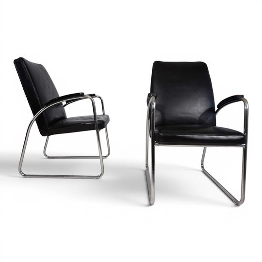 2er Set Bauhaus Streamline Leder Stahlrohrsessel, 1930