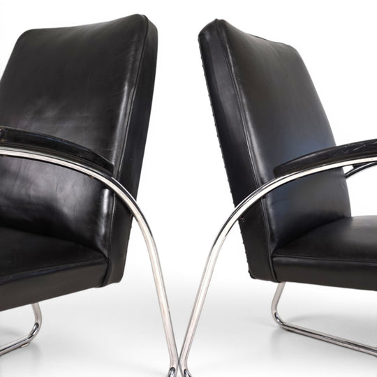 2er Set Bauhaus Streamline Leder Stahlrohrsessel, 1930
