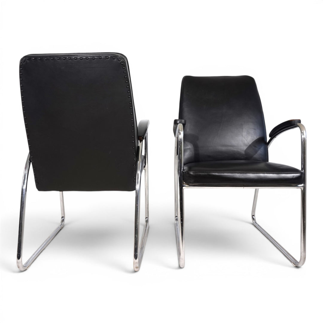 2er Set Bauhaus Streamline Leder Stahlrohrsessel, 1930