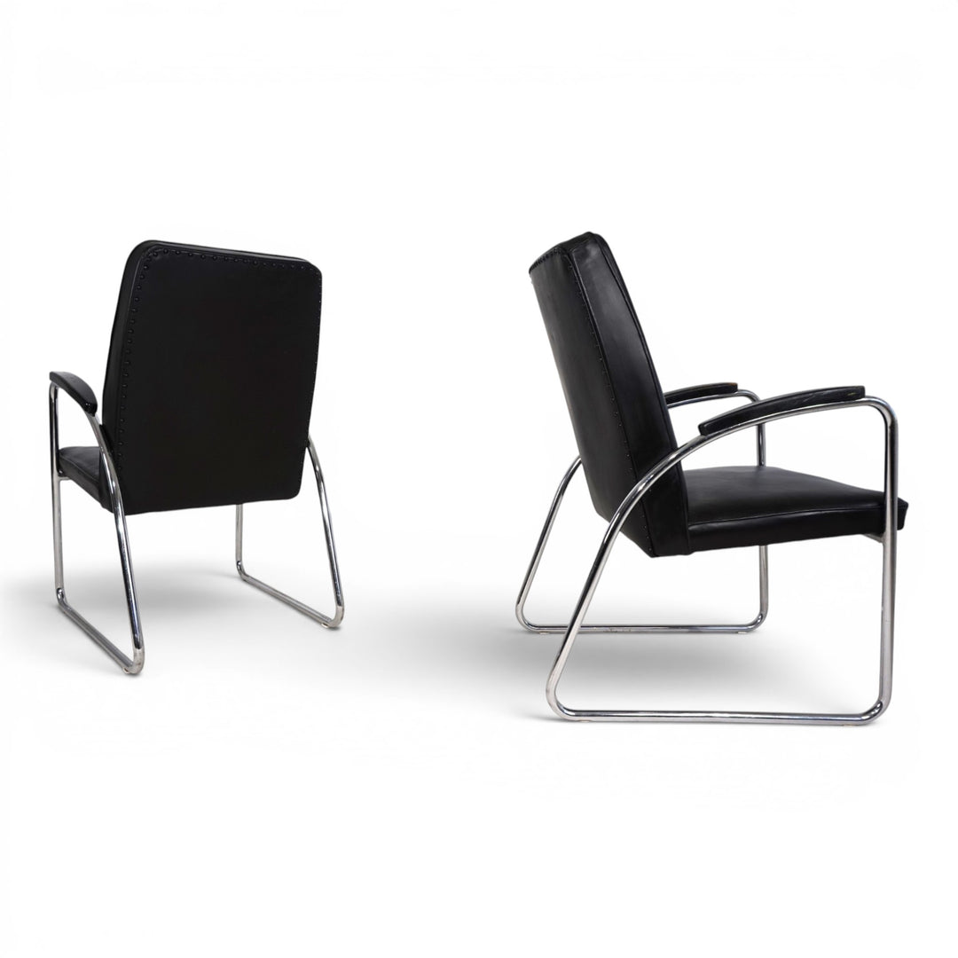 2er Set Bauhaus Streamline Leder Stahlrohrsessel, 1930
