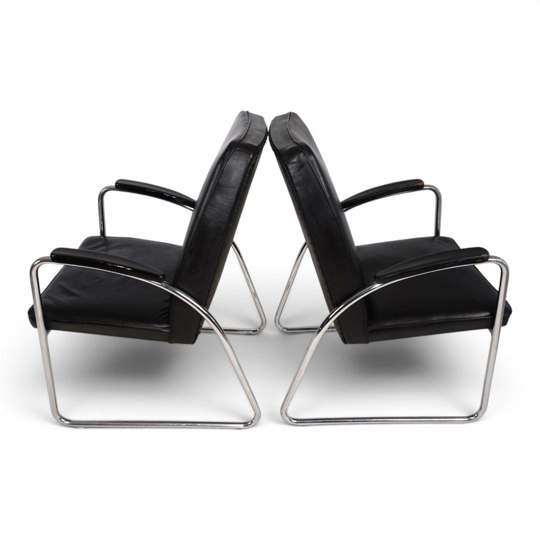 2er Set Bauhaus Streamline Leder Stahlrohrsessel, 1930
