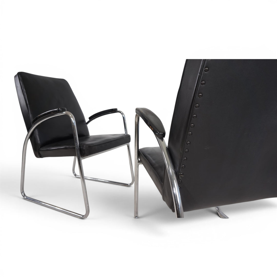 2er Set Bauhaus Streamline Leder Stahlrohrsessel, 1930